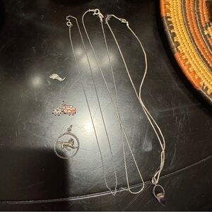 Vintage sterling Silver necklace pendant enamel leo amethyst LOT bundle